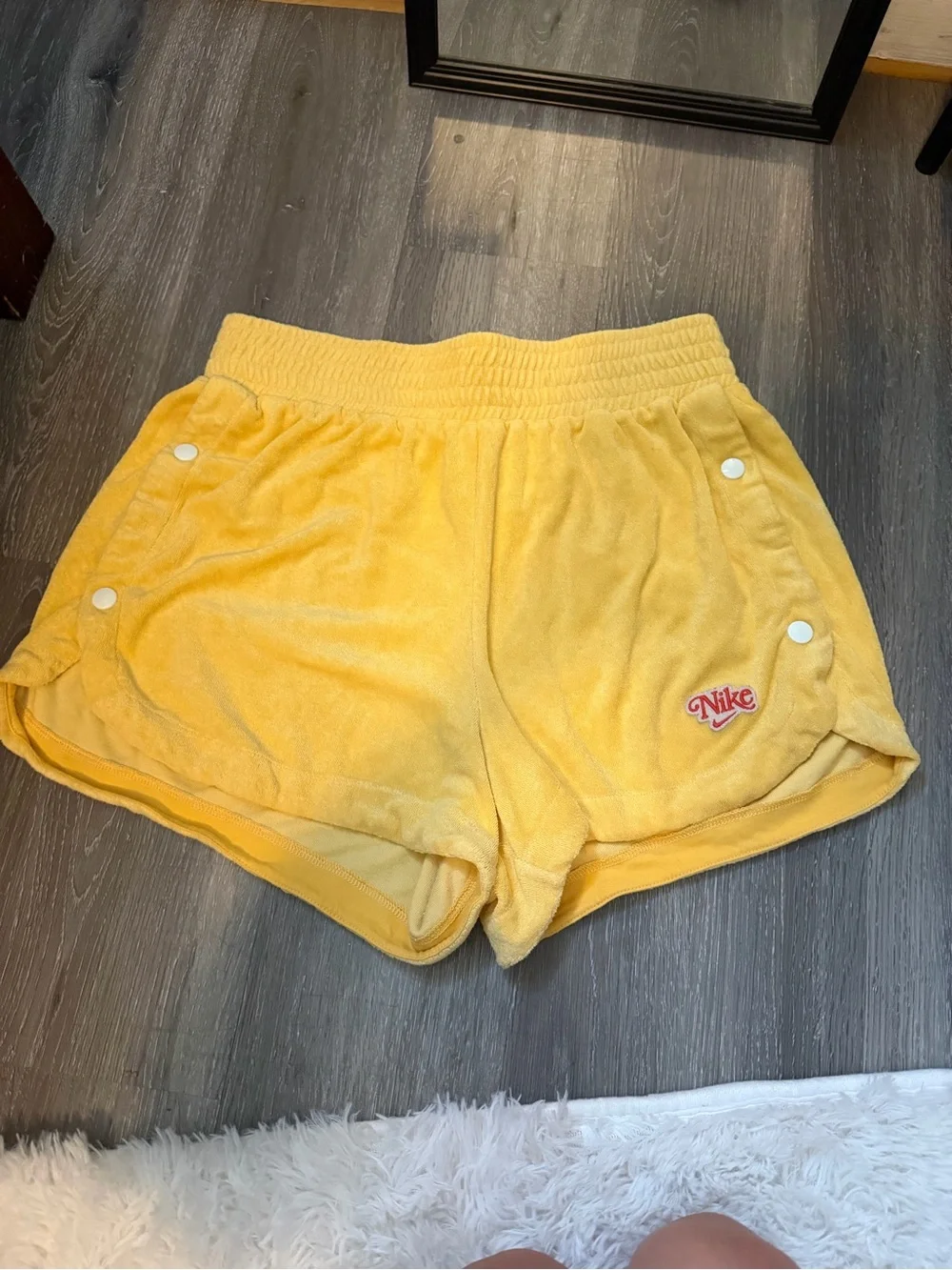 Y2K Vintage Athletic Nike Yellow Velour Shorts — Women’s Medium